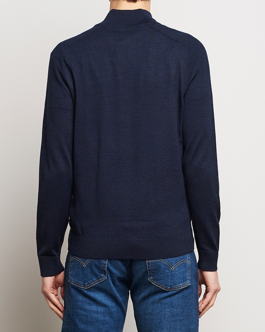 Men | Sweaters & Knitwear | Morris | John Merino Half Zip Navy