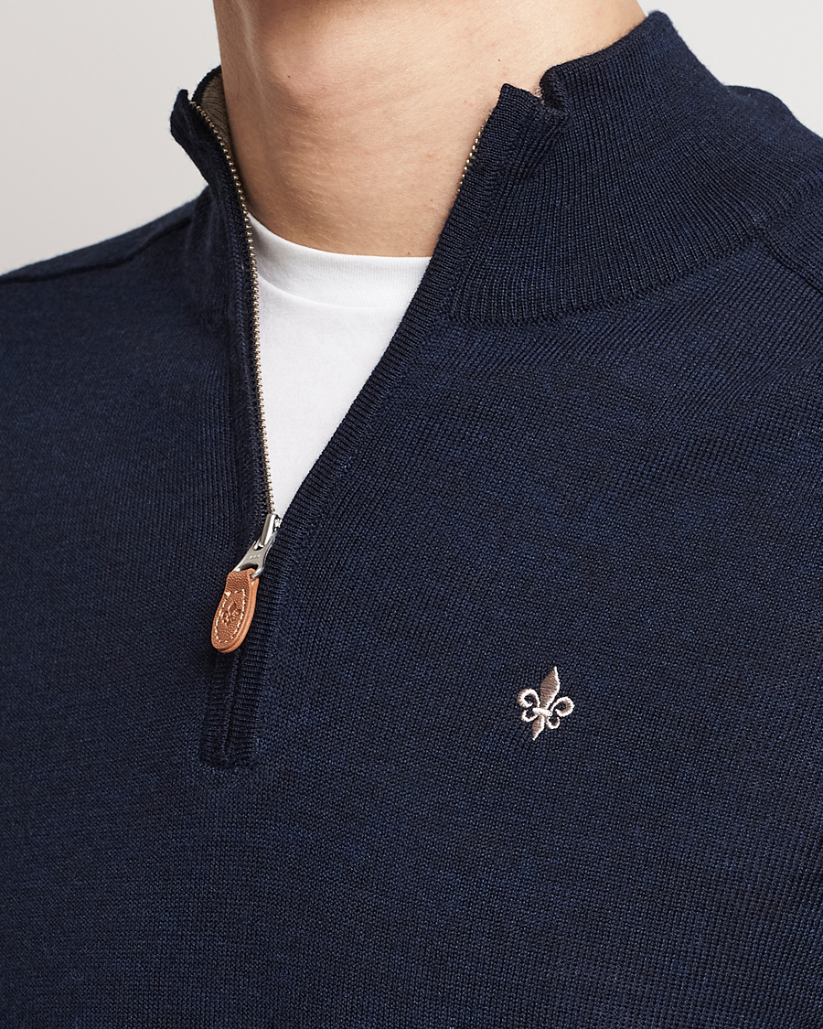 Men | Sweaters & Knitwear | Morris | John Merino Half Zip Navy