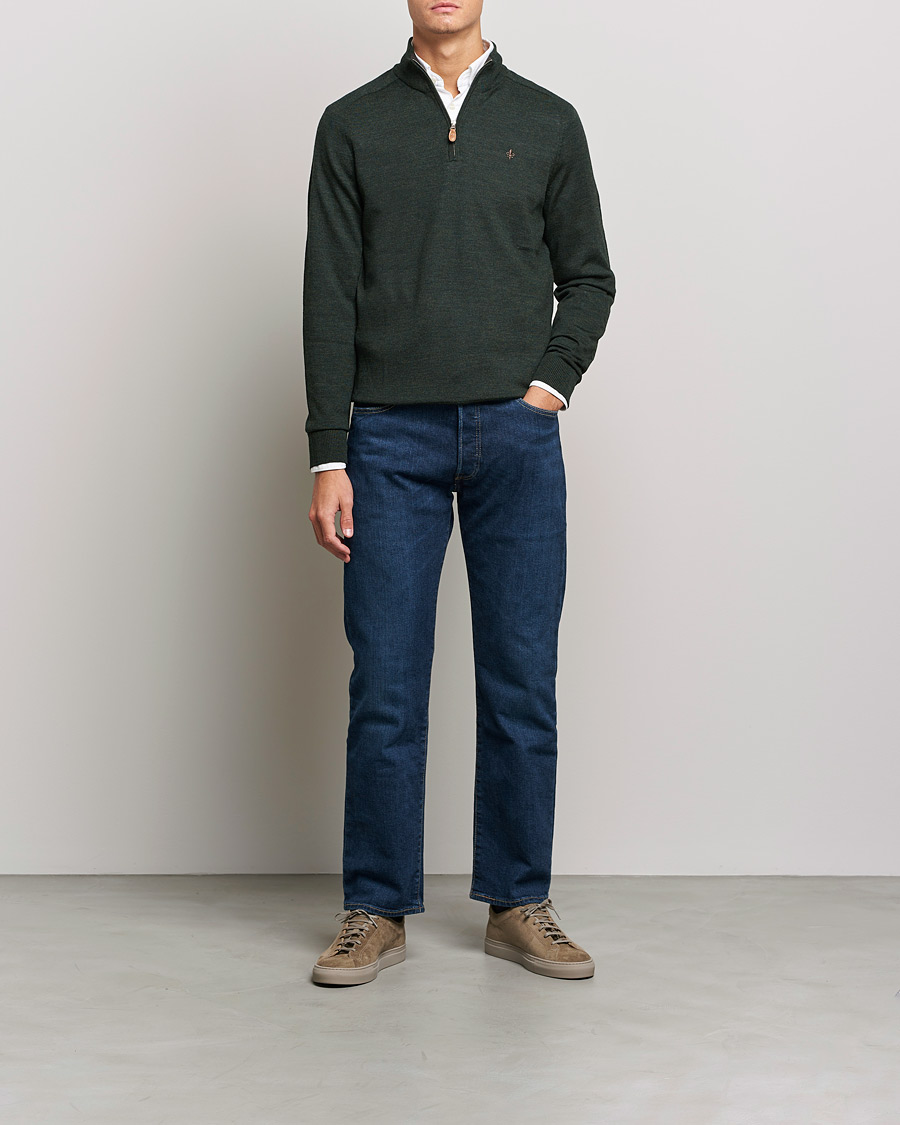 Men | Sweaters & Knitwear | Morris | John Merino Half Zip Olive