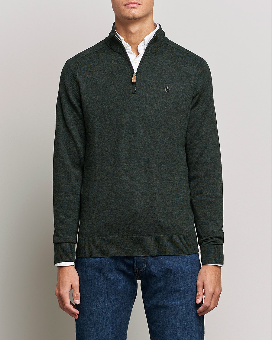 Men | Sweaters & Knitwear | Morris | John Merino Half Zip Olive