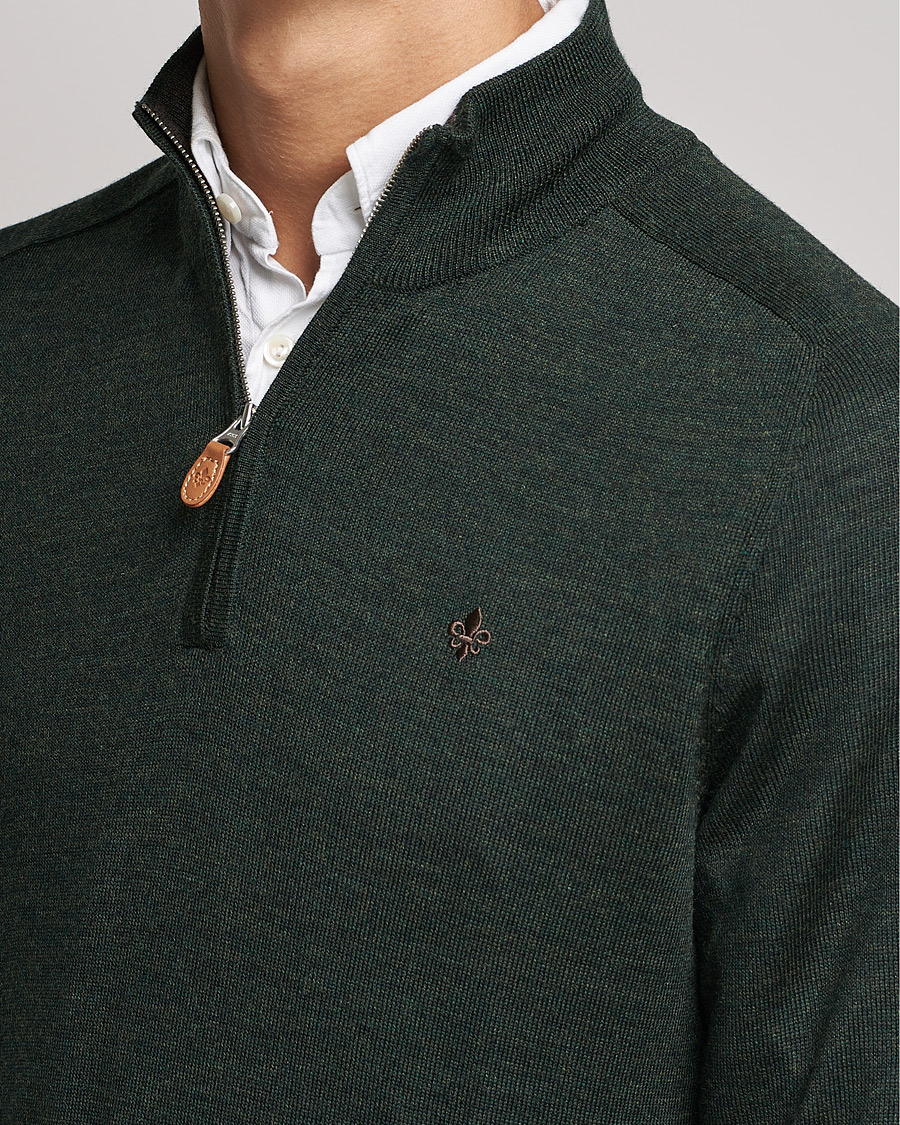 Men | Sweaters & Knitwear | Morris | John Merino Half Zip Olive
