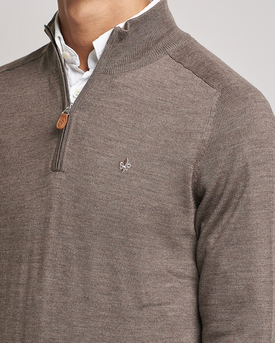 Men | Sweaters & Knitwear | Morris | John Merino Half Zip Light Brown