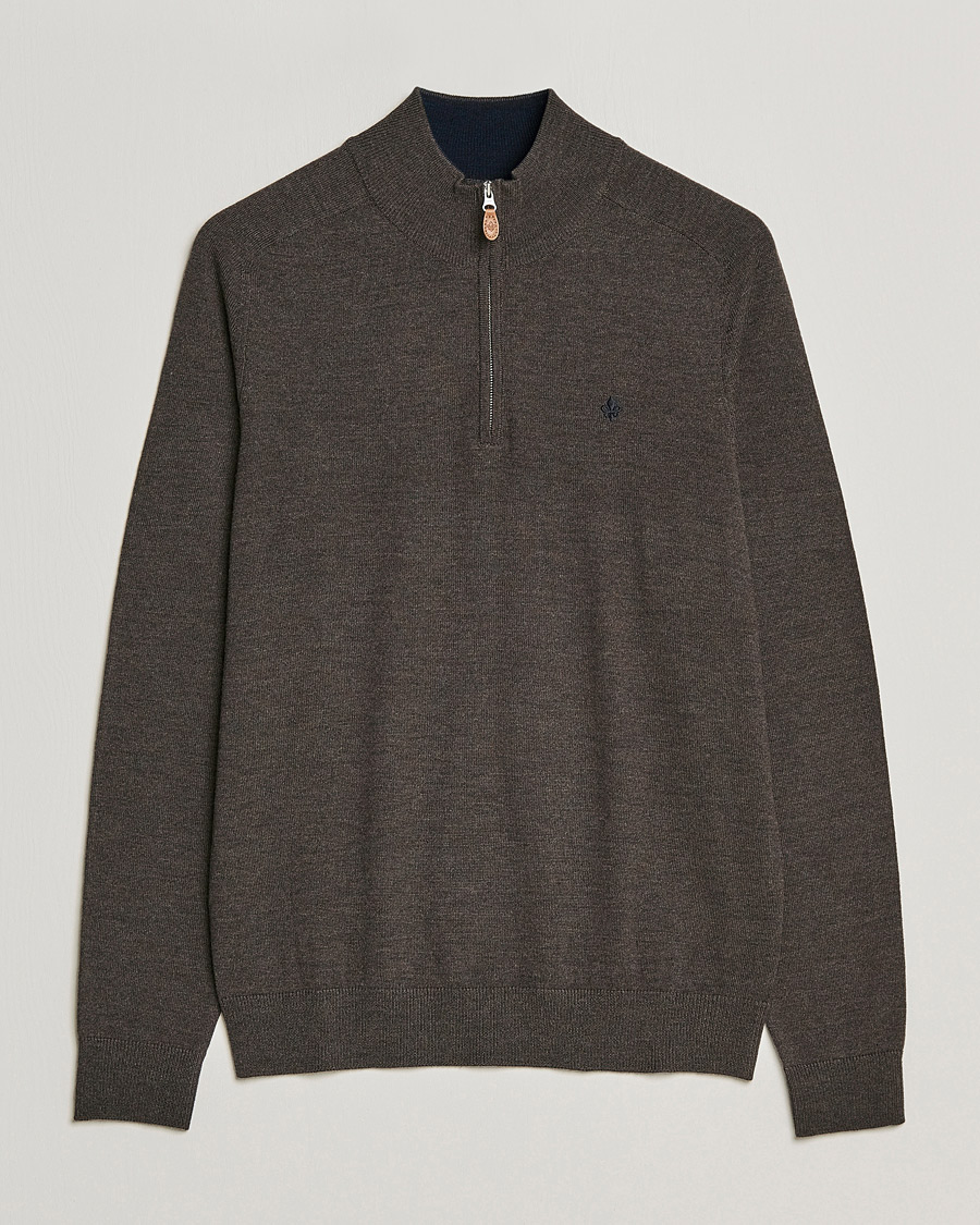 Men | Sweaters & Knitwear | Morris | John Merino Half Zip Dark Brown
