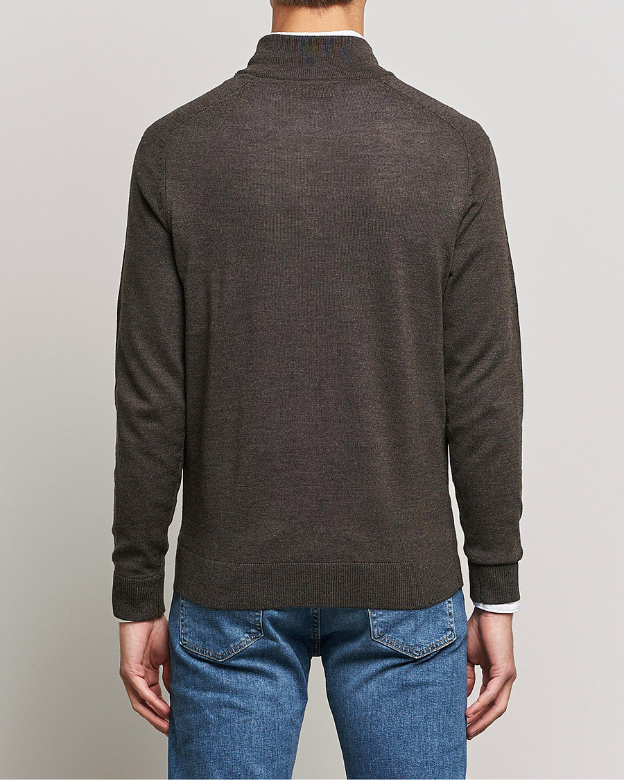 Men | Sweaters & Knitwear | Morris | John Merino Half Zip Dark Brown