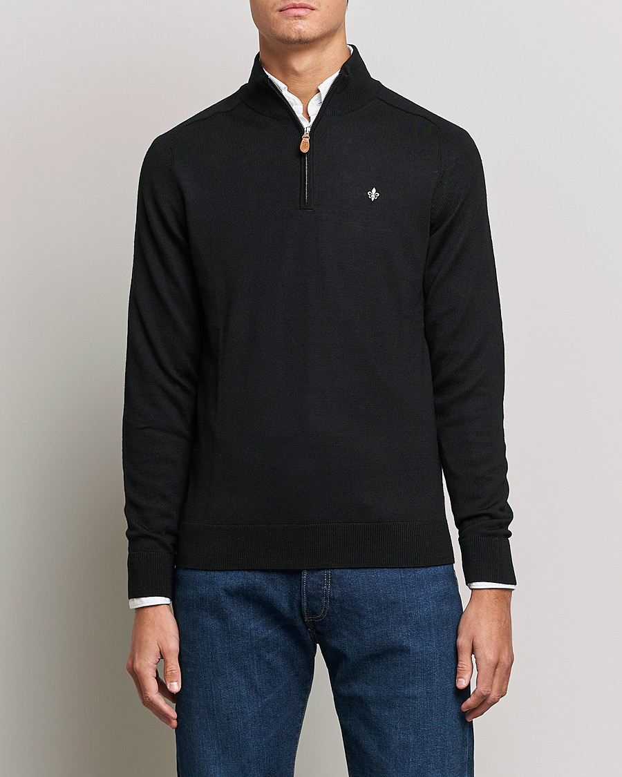 Men | Sweaters & Knitwear | Morris | John Merino Half Zip Black