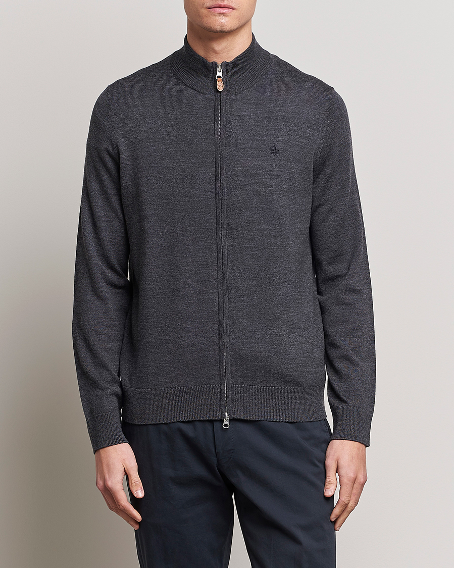 Men | Sweaters & Knitwear | Morris | Merino Full Zip Cardigan Dark Grey
