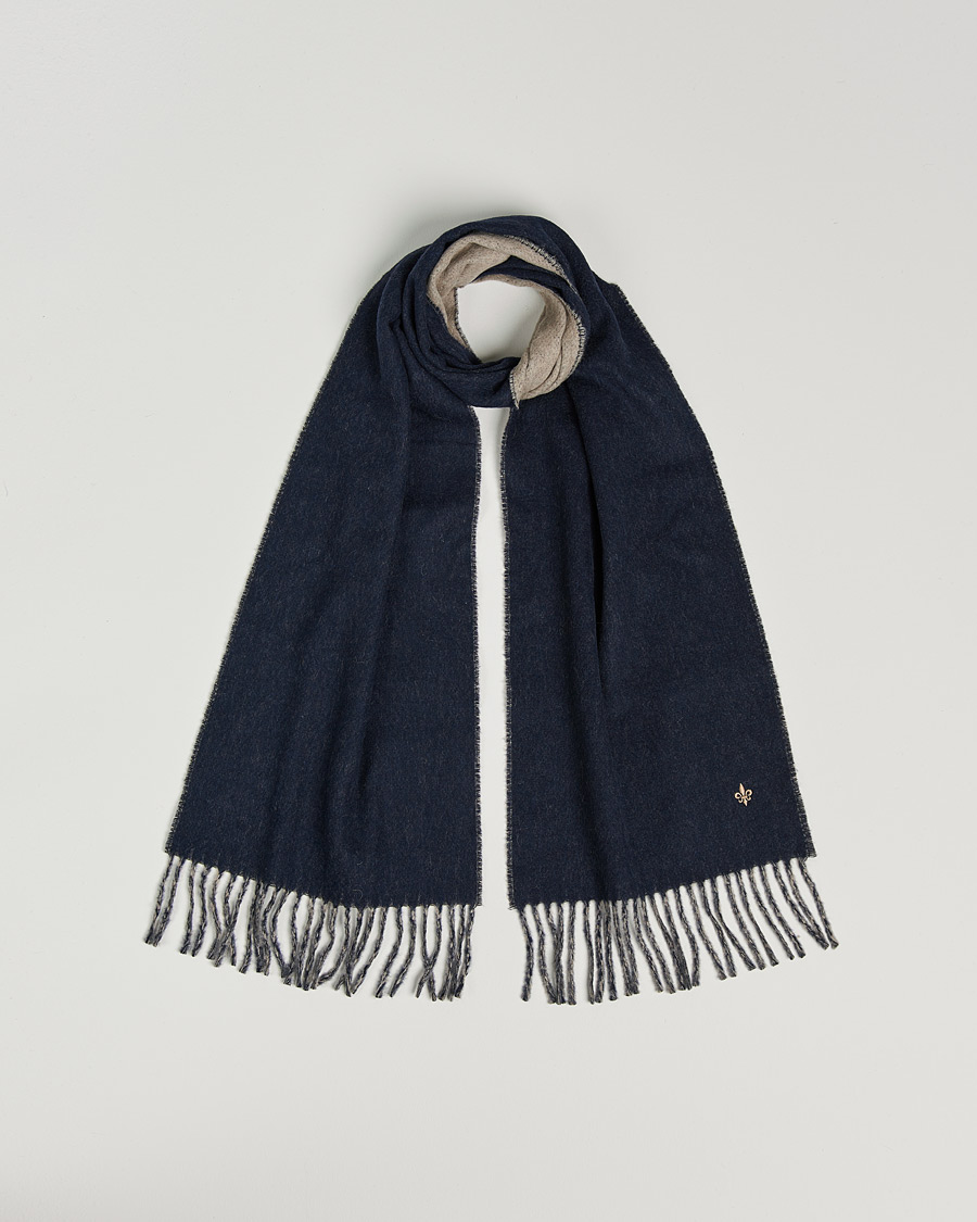 Men | Morris Double Face Wool Scarf Navy/Beige | Morris | Double Face Wool Scarf Navy/Beige