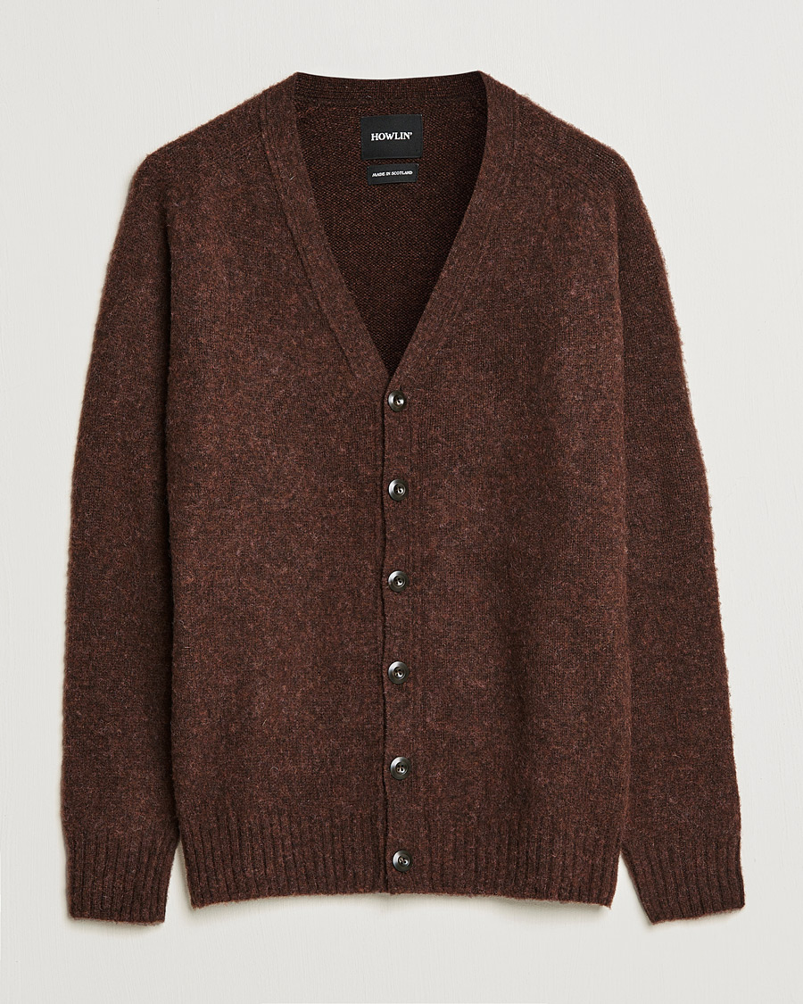 Men | Sweaters & Knitwear | Howlin' | Brushed Wool Cardigan Brownish
