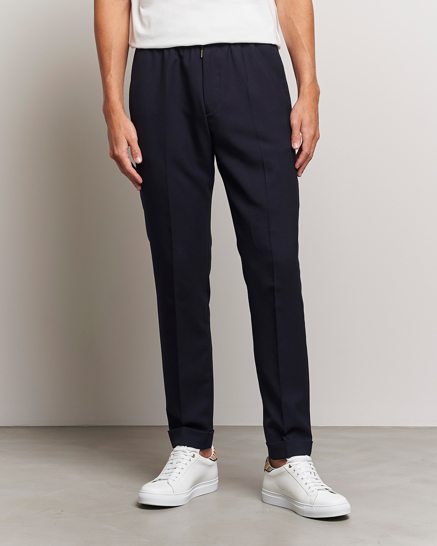 Men | Trousers | Paul Smith | Drawstring Elastic Wool Pant Navy