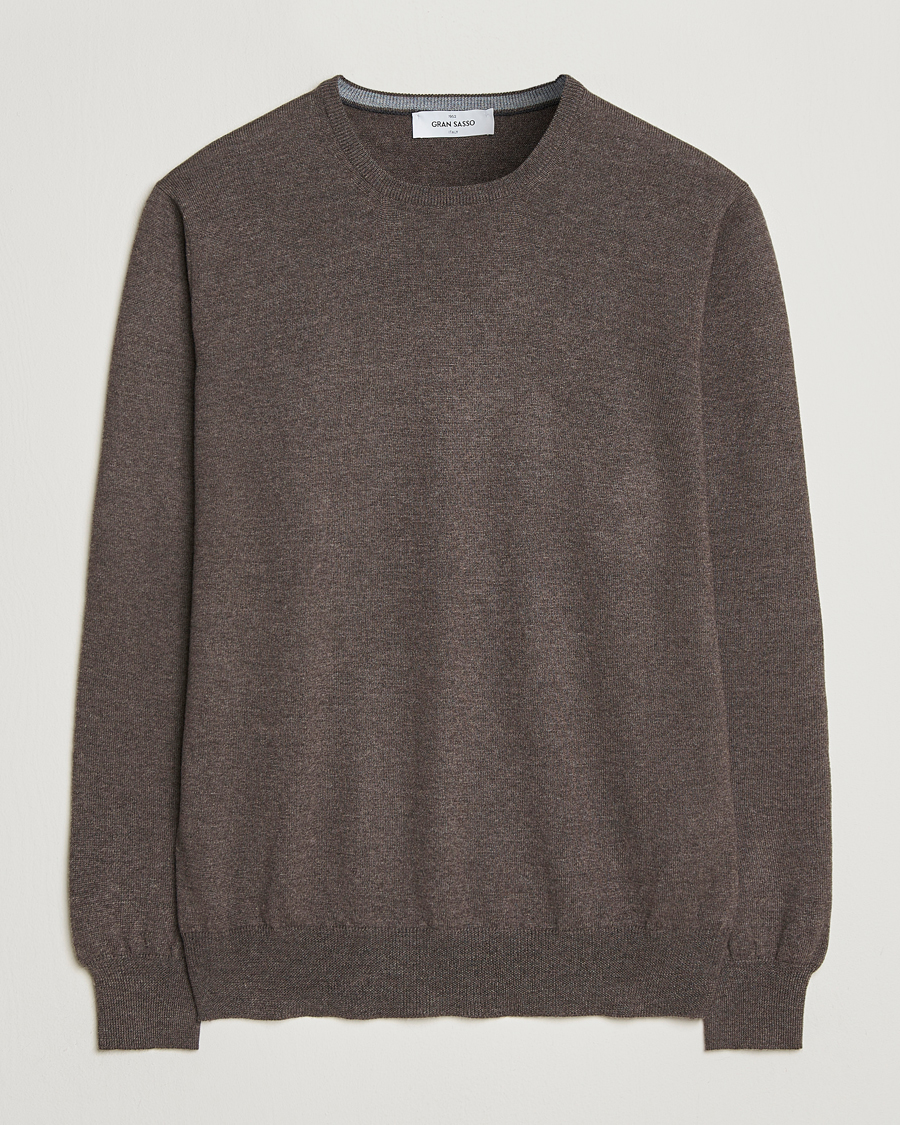 Men | Sweaters & Knitwear | Gran Sasso | Merino Fashion Fit Crew Neck Pullover Brown Melange