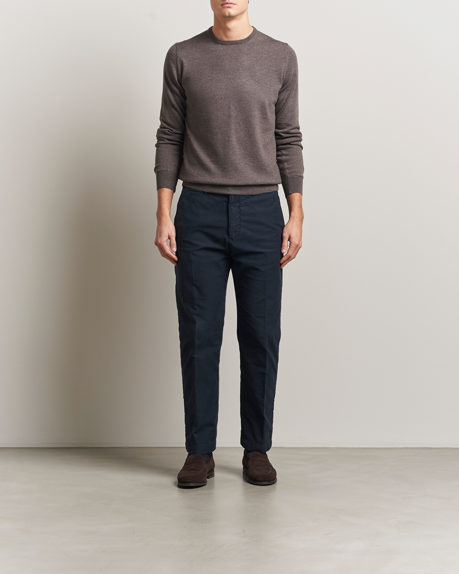 Men | Sweaters & Knitwear | Gran Sasso | Merino Fashion Fit Crew Neck Pullover Brown Melange