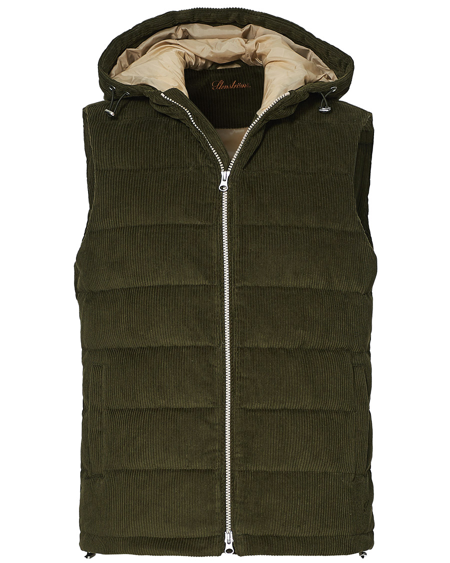 Men | Coats & Jackets | Stenströms | Padded Corduroy Hood Vest Olive