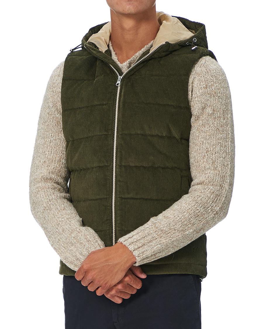 Men | Coats & Jackets | Stenströms | Padded Corduroy Hood Vest Olive
