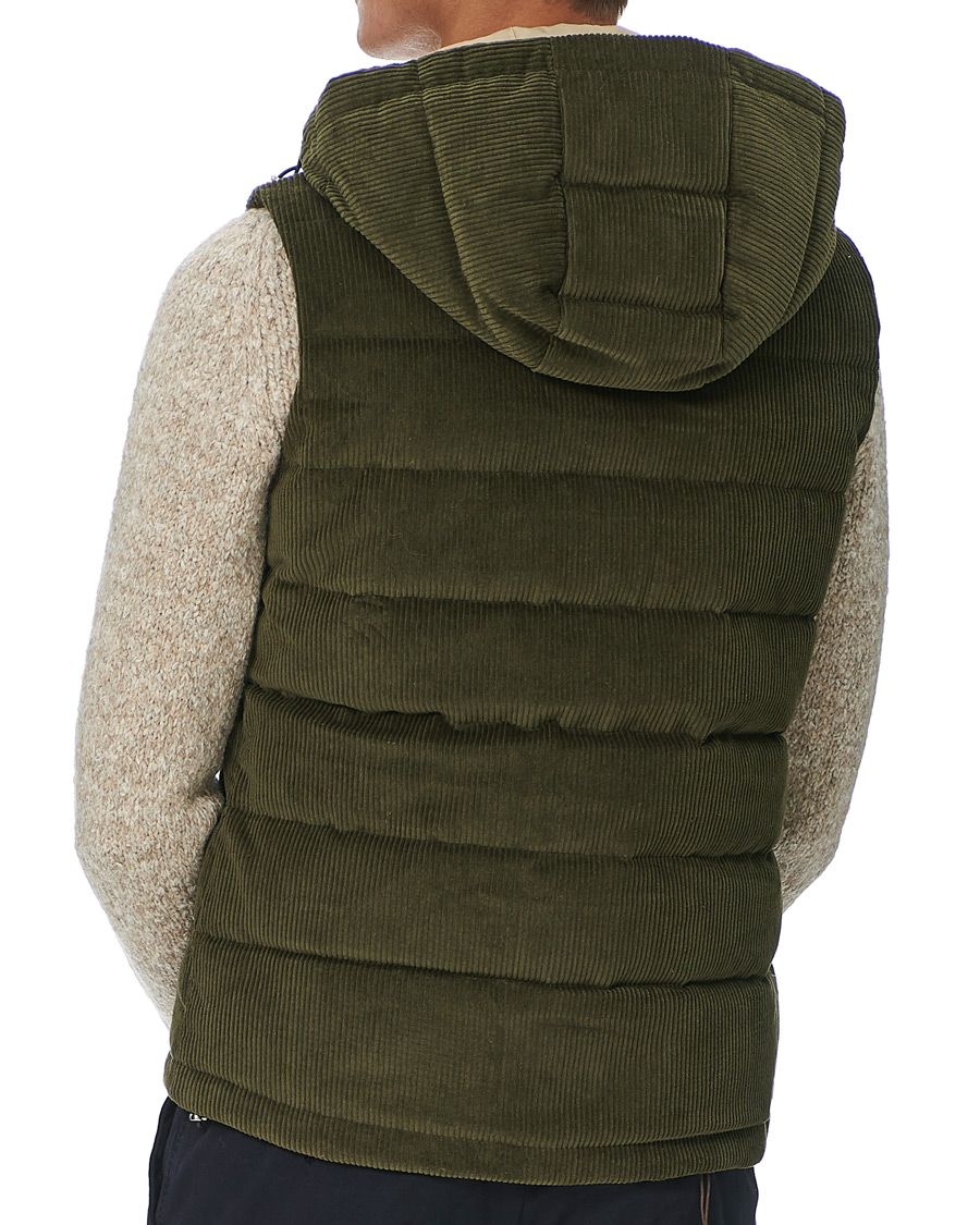 Men | Coats & Jackets | Stenströms | Padded Corduroy Hood Vest Olive
