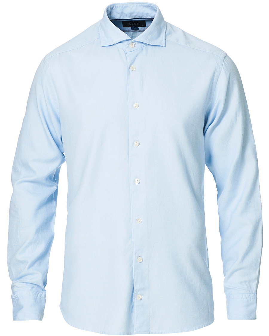 Men | Shirts | Eton | Slim Fit Micro Structured Flannel Shirt Blue
