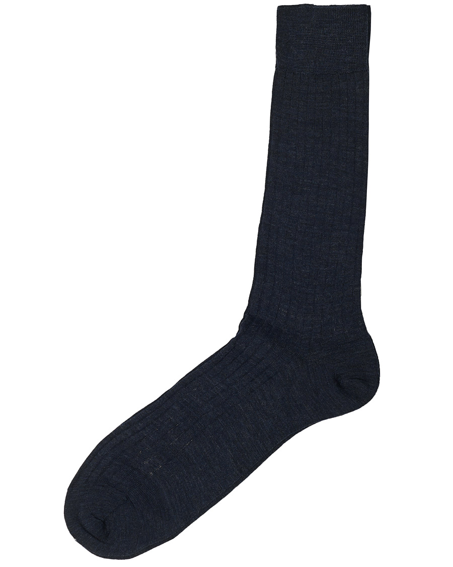 Men | Underwear & Socks | Bresciani | Wool/Nylon Ribbed Short Socks Blue Melange