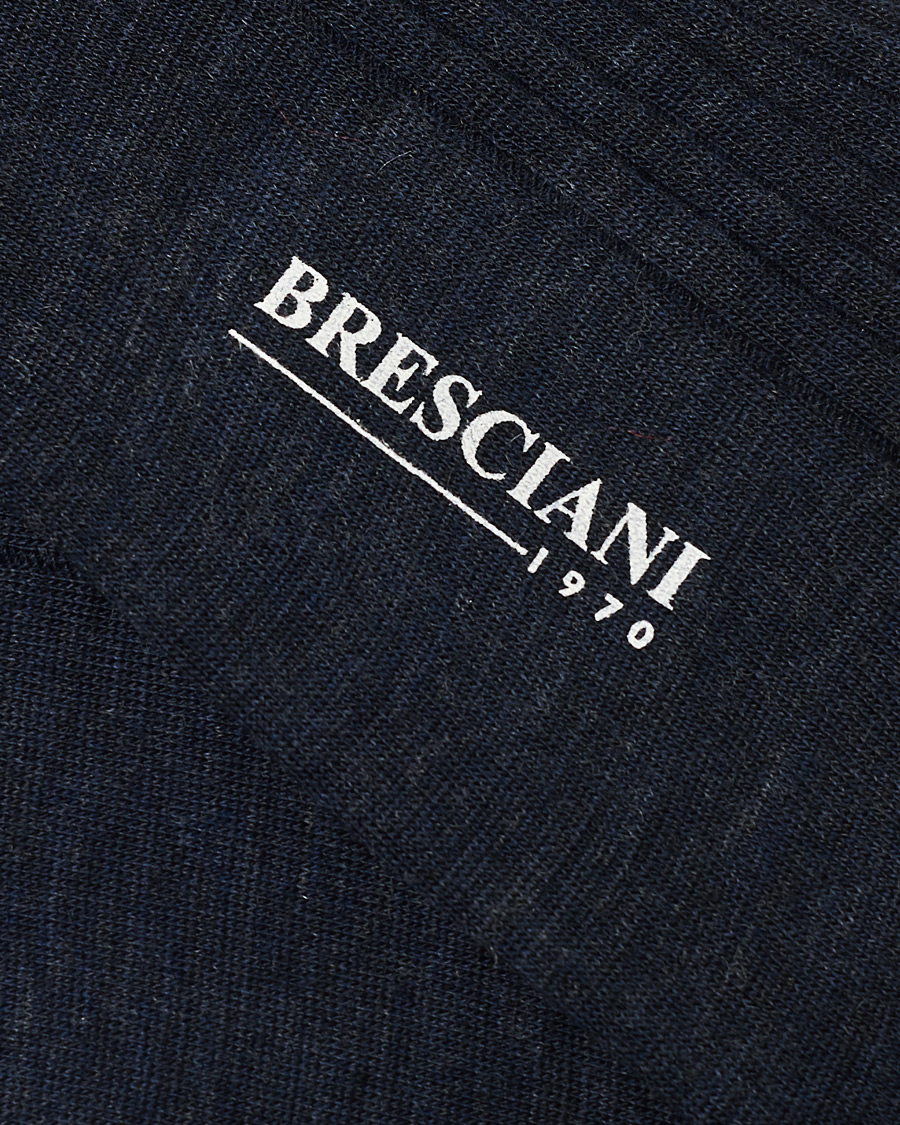 Men |  | Bresciani | Wool/Nylon Ribbed Short Socks Blue Melange
