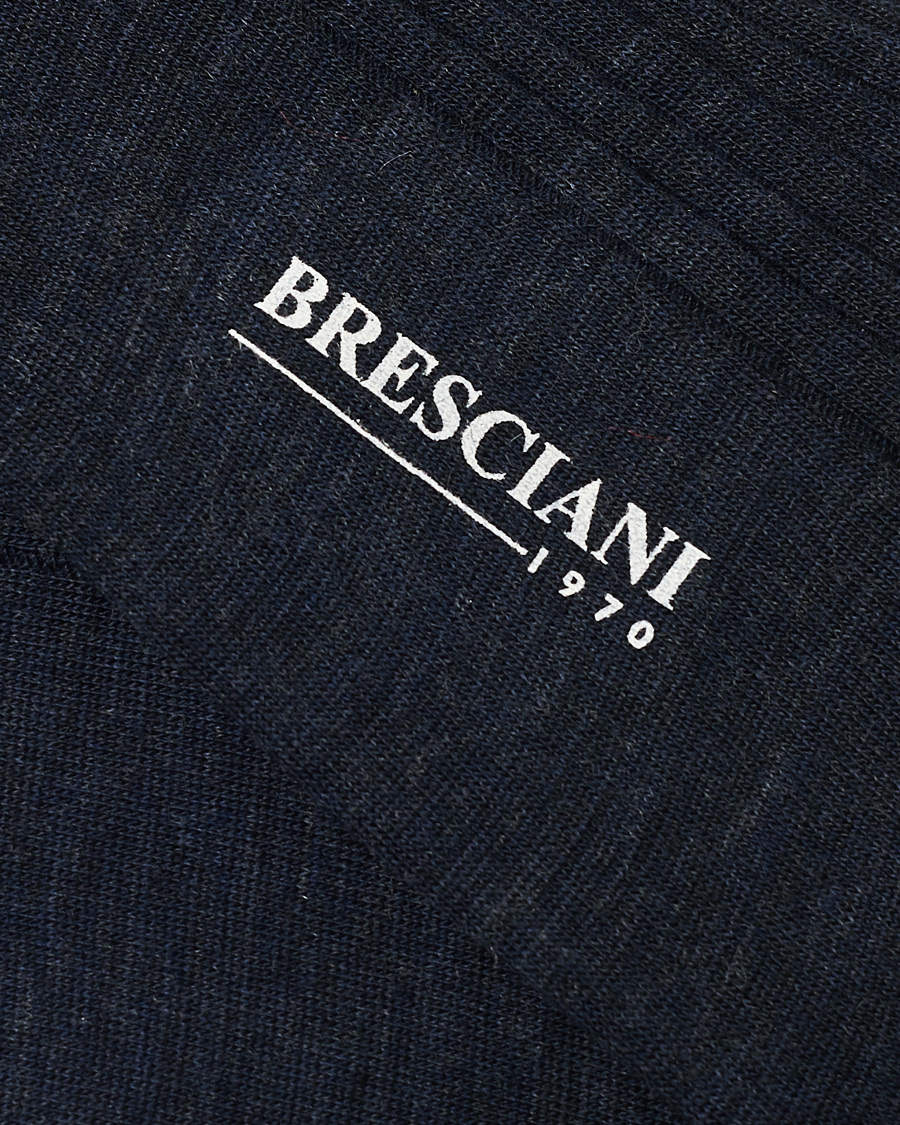 Men | Underwear & Socks | Bresciani | Wool/Nylon Ribbed Short Socks Blue Melange