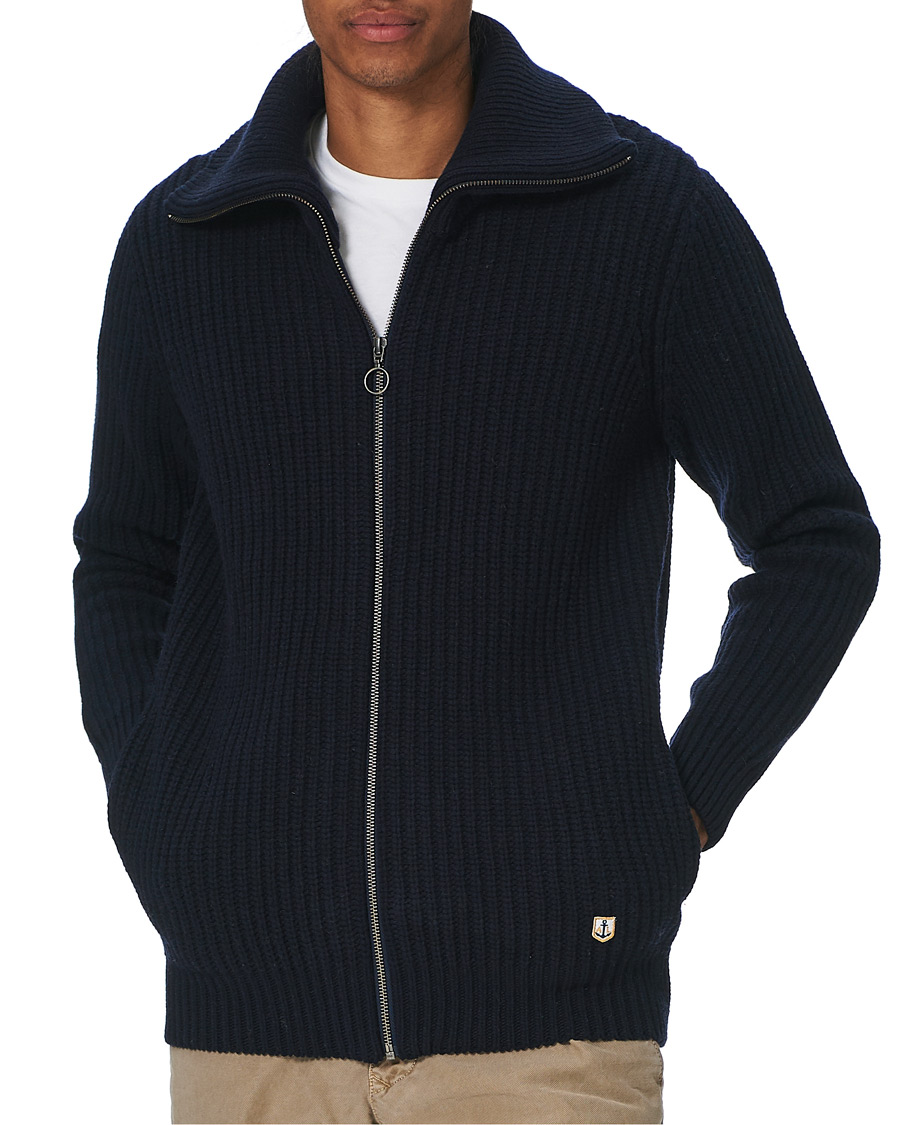 Men | Sweaters & Knitwear | Armor-lux | Ribbed Zip Sweater Navy