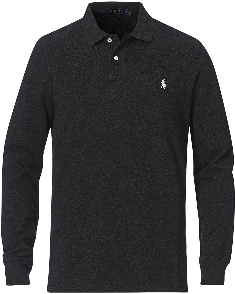 Men | Polo Shirts | Polo Ralph Lauren | Custom Slim Fit Long Sleeve Polo Black Marl Heather