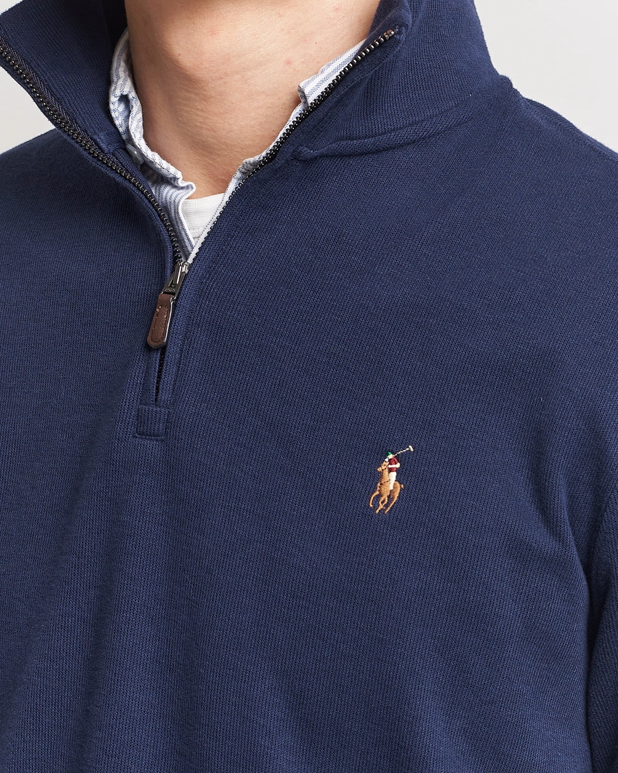 Men | Sweaters & Knitwear | Polo Ralph Lauren | Double Knit Jaquard Half Zip Sweater Cruise Navy