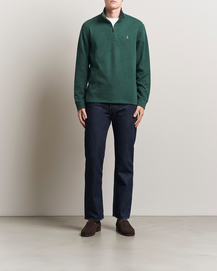 Men | Sweaters & Knitwear | Polo Ralph Lauren | Double Knit Jaquard Half Zip Sweater Pine Heather