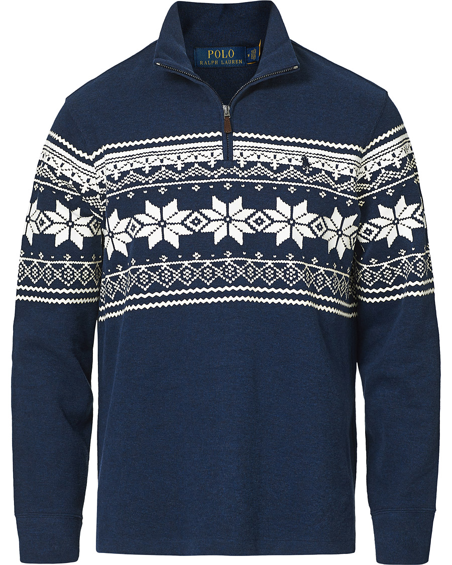 Men | Sweaters & Knitwear | Polo Ralph Lauren | Winter Double Knit Half Zip Sweater Blue Heather