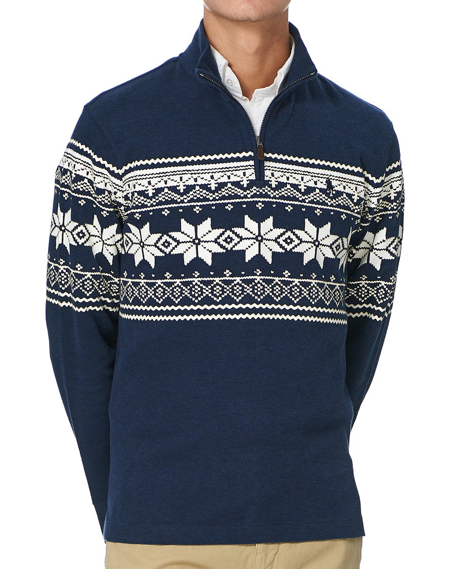 Men | Sweaters & Knitwear | Polo Ralph Lauren | Winter Double Knit Half Zip Sweater Blue Heather