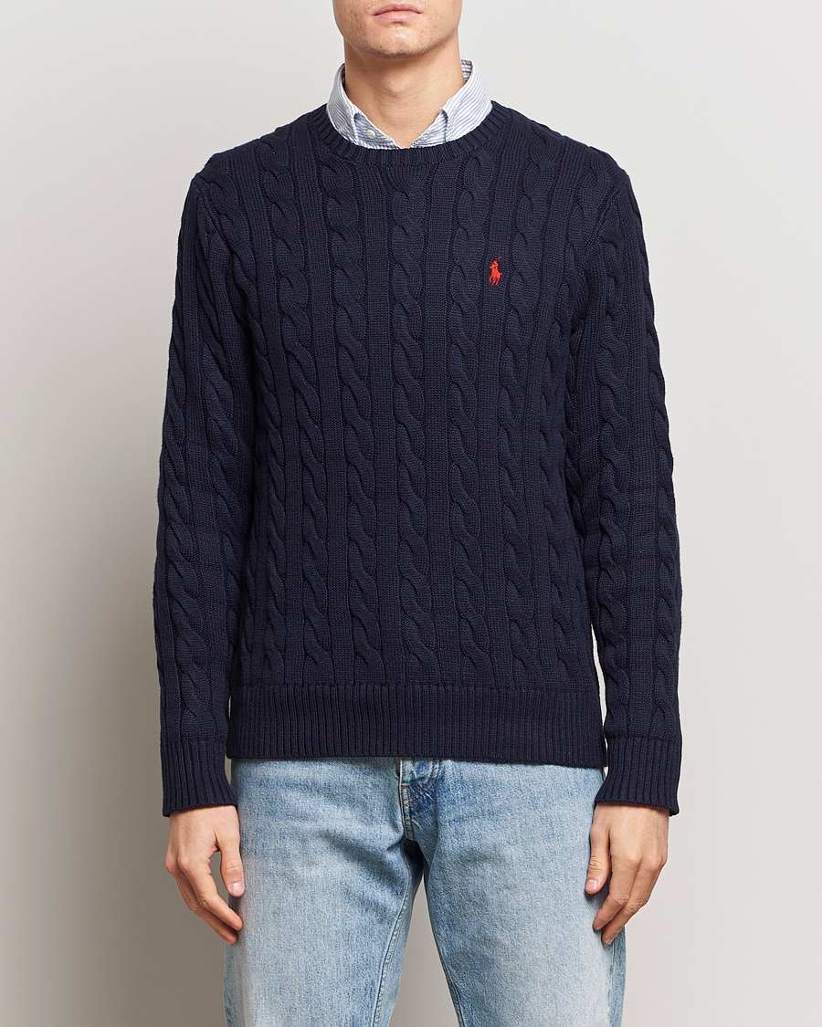 Men | Knitted Jumpers | Polo Ralph Lauren | Cotton Cable Pullover Hunter Navy