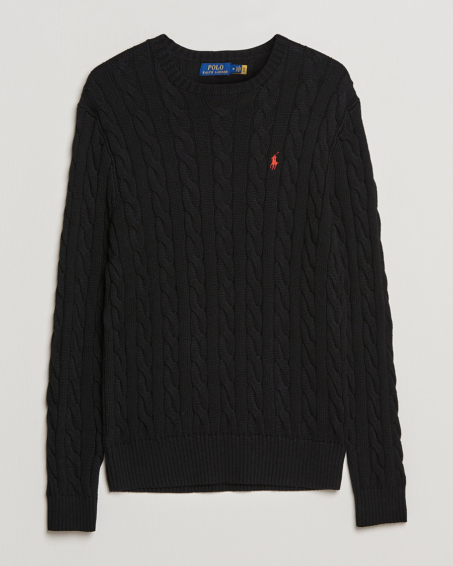Men | Sweaters & Knitwear | Polo Ralph Lauren | Cotton Cable Pullover Polo Black