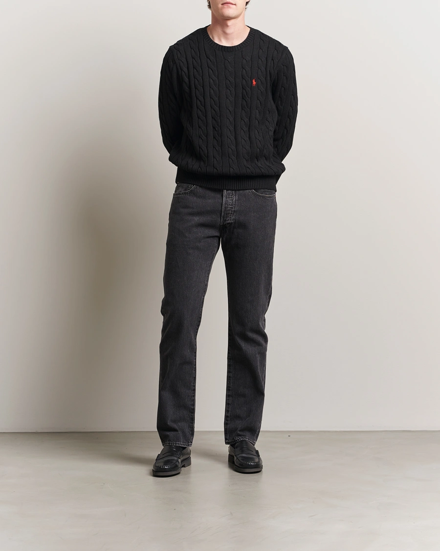 Men | Sweaters & Knitwear | Polo Ralph Lauren | Cotton Cable Pullover Polo Black