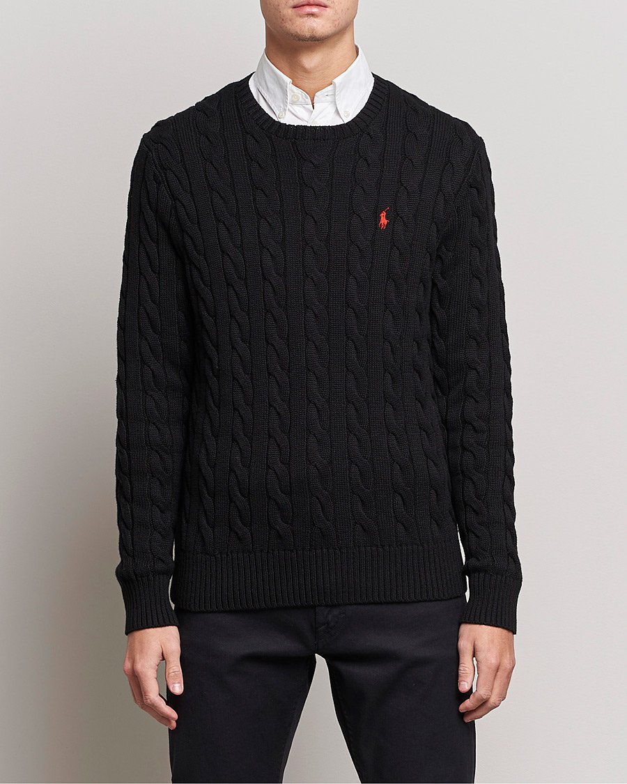 Men | Knitted Jumpers | Polo Ralph Lauren | Cotton Cable Pullover Black