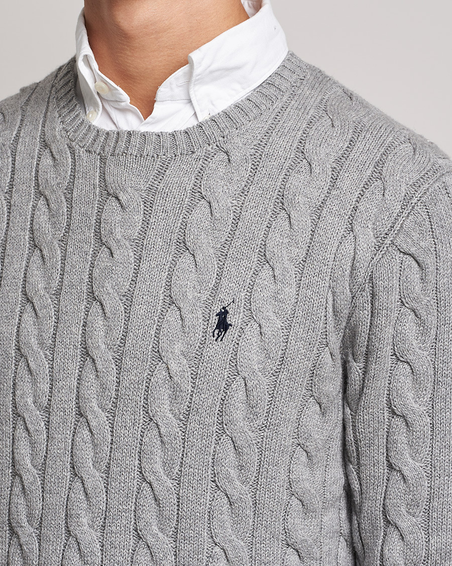 Men | Sweaters & Knitwear | Polo Ralph Lauren | Cotton Cable Pullover Fawn Grey Heather