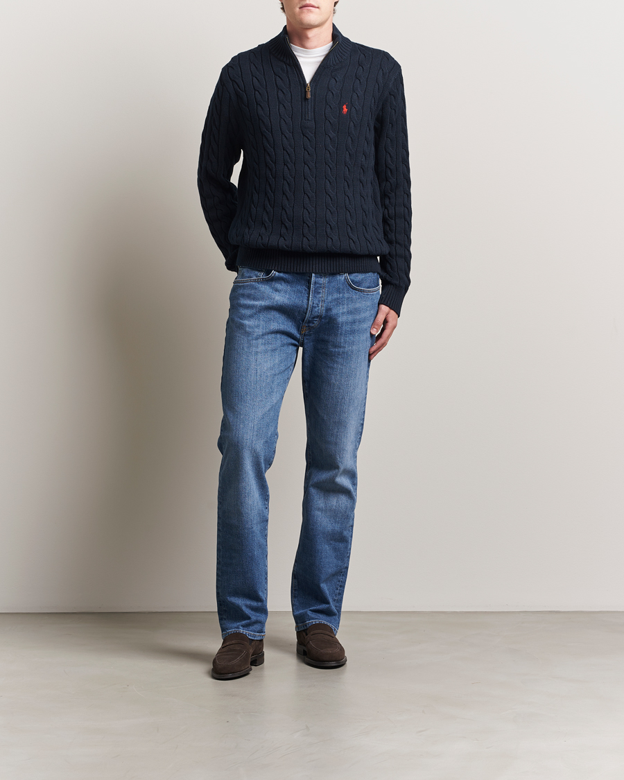 Men | Sweaters & Knitwear | Polo Ralph Lauren | Cotton Cable Half Zip Hunter Navy