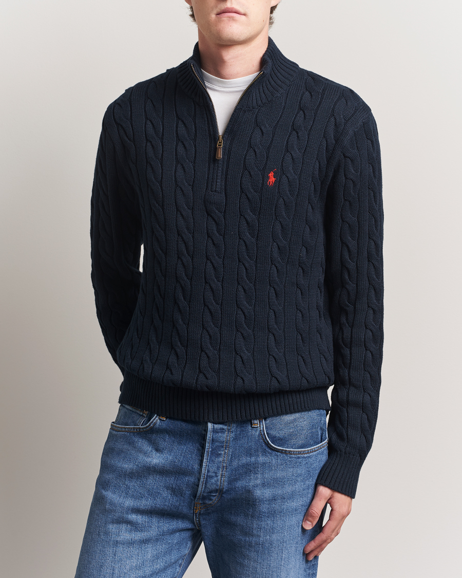 Men | Sweaters & Knitwear | Polo Ralph Lauren | Cotton Cable Half Zip Hunter Navy