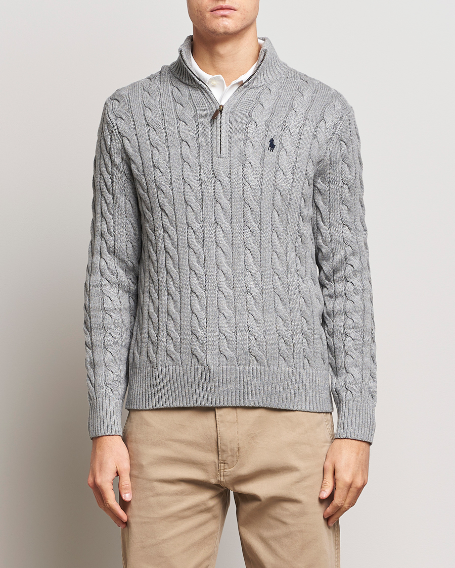 Men | Christmas Gifts | Polo Ralph Lauren | Cotton Cable Half Zip Sweater Fawn Grey Heather