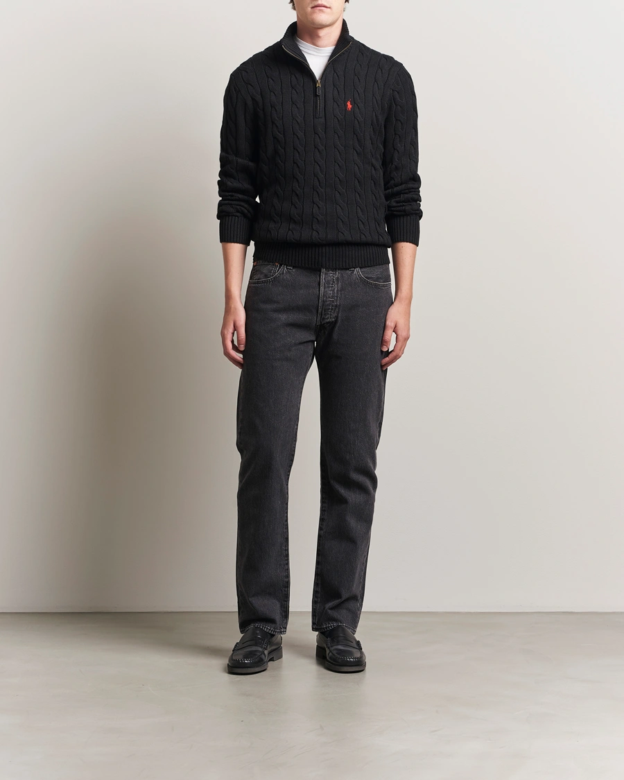 Men | Sweaters & Knitwear | Polo Ralph Lauren | Cotton Cable Half Zip Polo Black