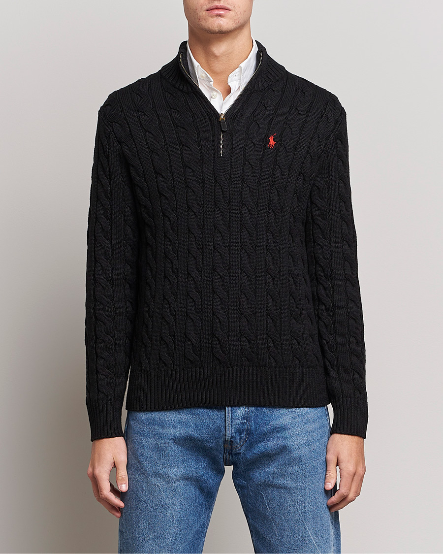 Men | Zip Throughs | Polo Ralph Lauren | Cotton Cable Half Zip Sweater Black