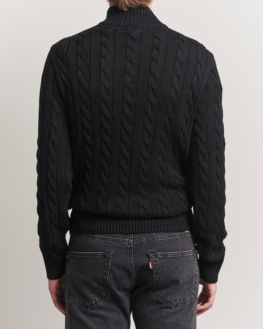 Men | Sweaters & Knitwear | Polo Ralph Lauren | Cotton Cable Half Zip Polo Black