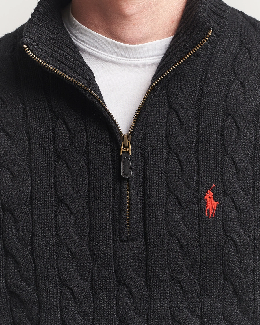 Men | Sweaters & Knitwear | Polo Ralph Lauren | Cotton Cable Half Zip Polo Black
