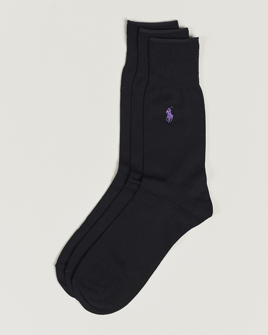 Men | Underwear & Socks | Polo Ralph Lauren | 3-Pack Mercerized Cotton Socks Black