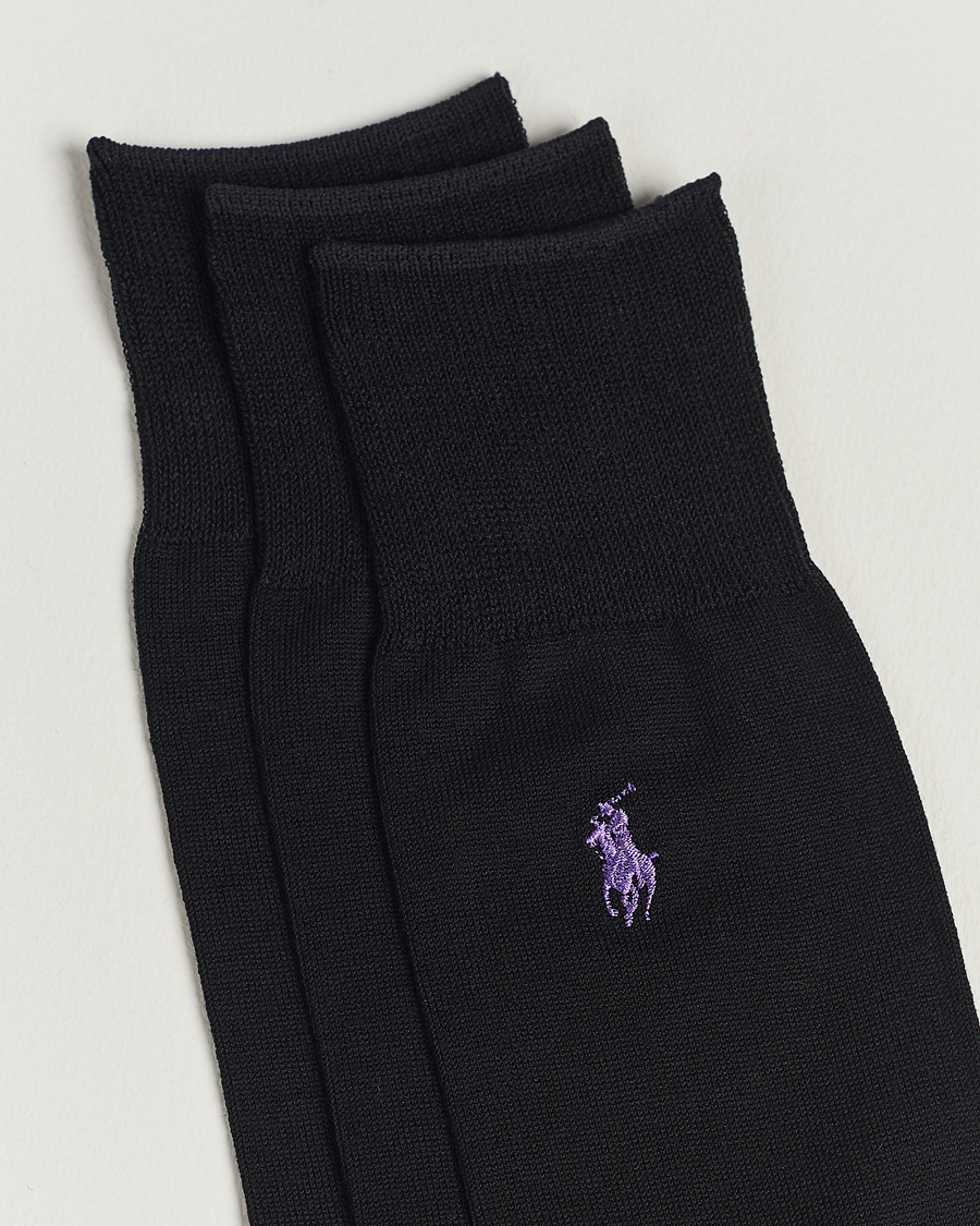 Polo Ralph Lauren 3-Pack Mercerized Cotton Socks Black at CareOfCarl.com