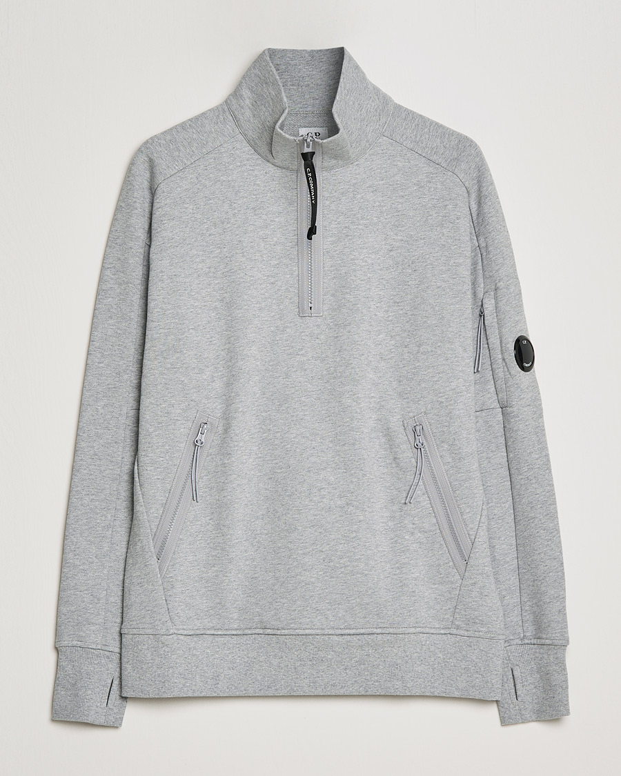 Men | Sweaters & Knitwear | C.P. Company | Diagonal Raised Fleece Half Zip Lens Sweatshirt Grey Mel
