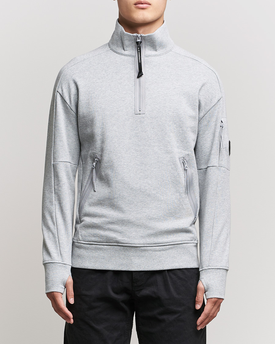 Men | Hooded Sweatshirts | C.P. Company | Diagonal Raised Fleece Half Zip Lens Sweatshirt Grey Mel