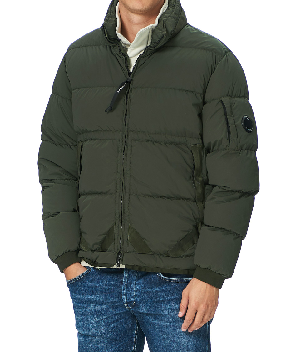 C.P. Company Nycra Garment Dyed Puffer Jacket Olive at CareOfCarl.com