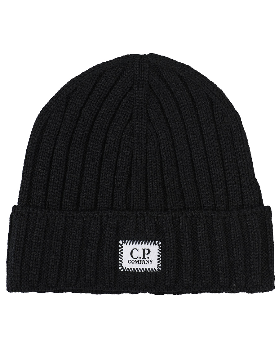 Men | C.P. Company Knitted Merino Logo Beanie Black | C.P. Company | Knitted Merino Logo Beanie Black