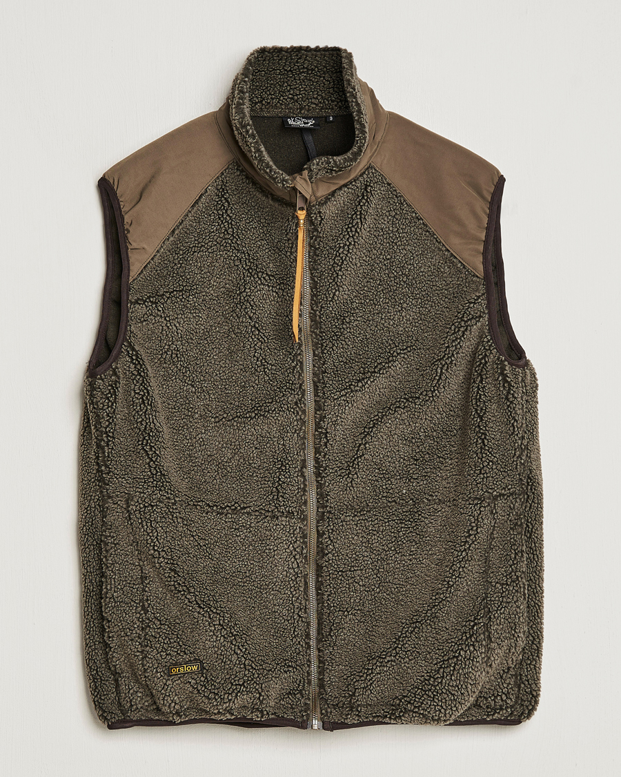 Men | Coats & Jackets | orSlow | Boa Fleece Vest Army Green