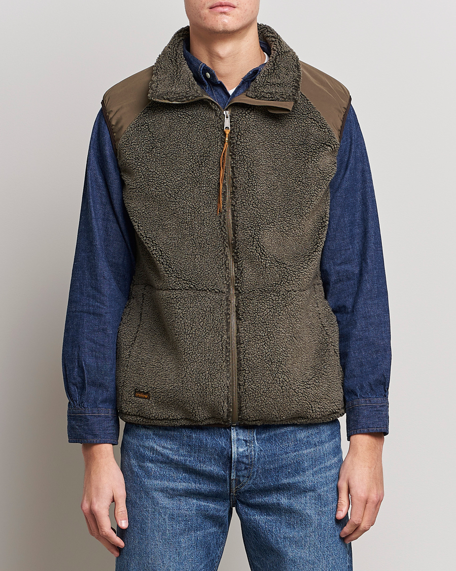 Men | Coats & Jackets | orSlow | Boa Fleece Vest Army Green