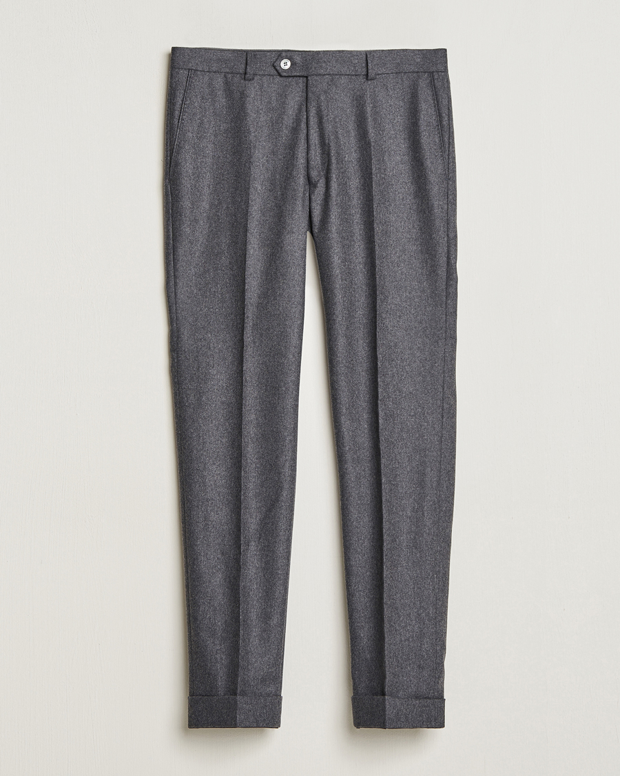 Men | Oscar Jacobson | Oscar Jacobson | Denz Turn Up Flannel Trousers Grey Melange