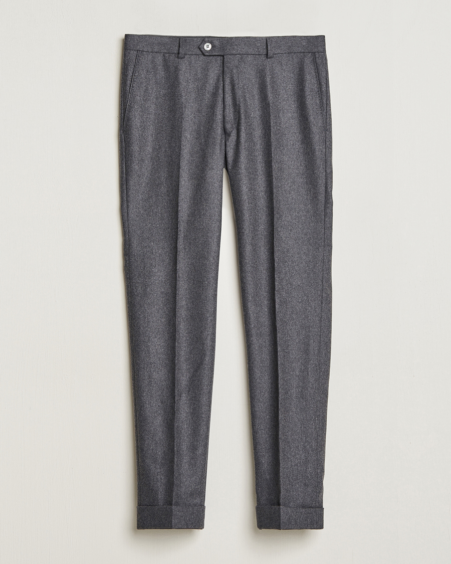 Men | Trousers | Oscar Jacobson | Denz Turn Up Flannel Trousers Grey Melange